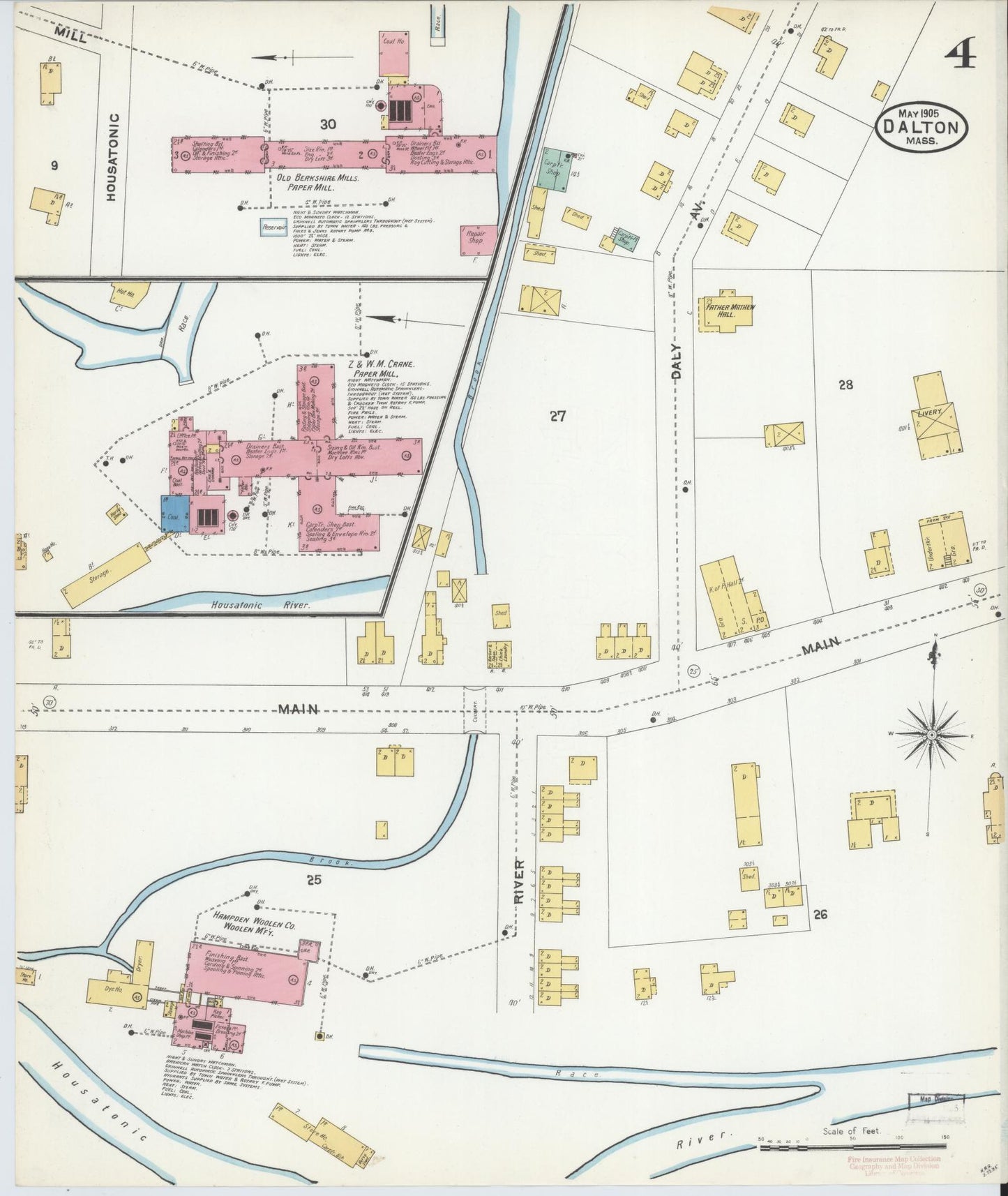 Sanborn Fire Insurance Map from Dalton, Berkshire County, Massachusetts (1905), Sheet #0004 - Complete Map Set gallery image, historic Sanborn map, vintage wall art, Massachusetts Massachusetts