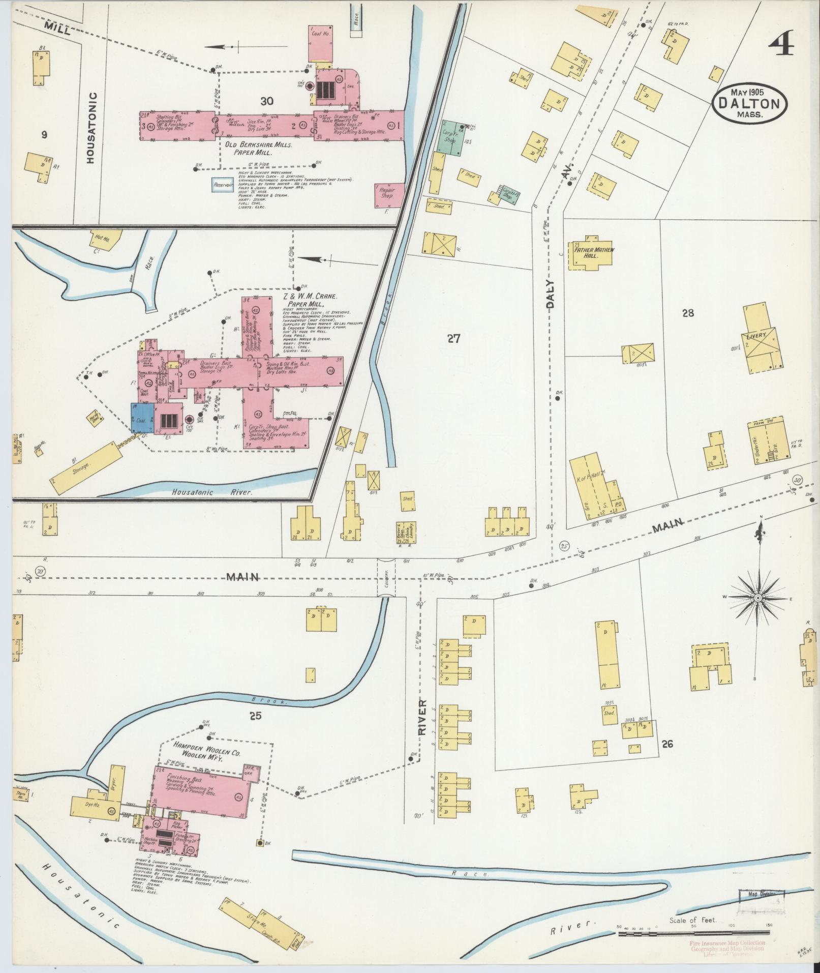 Sanborn Fire Insurance Map from Dalton, Berkshire County, Massachusetts (1905), Sheet #0004 - Complete Map Set gallery image, historic Sanborn map, vintage wall art, Massachusetts Massachusetts