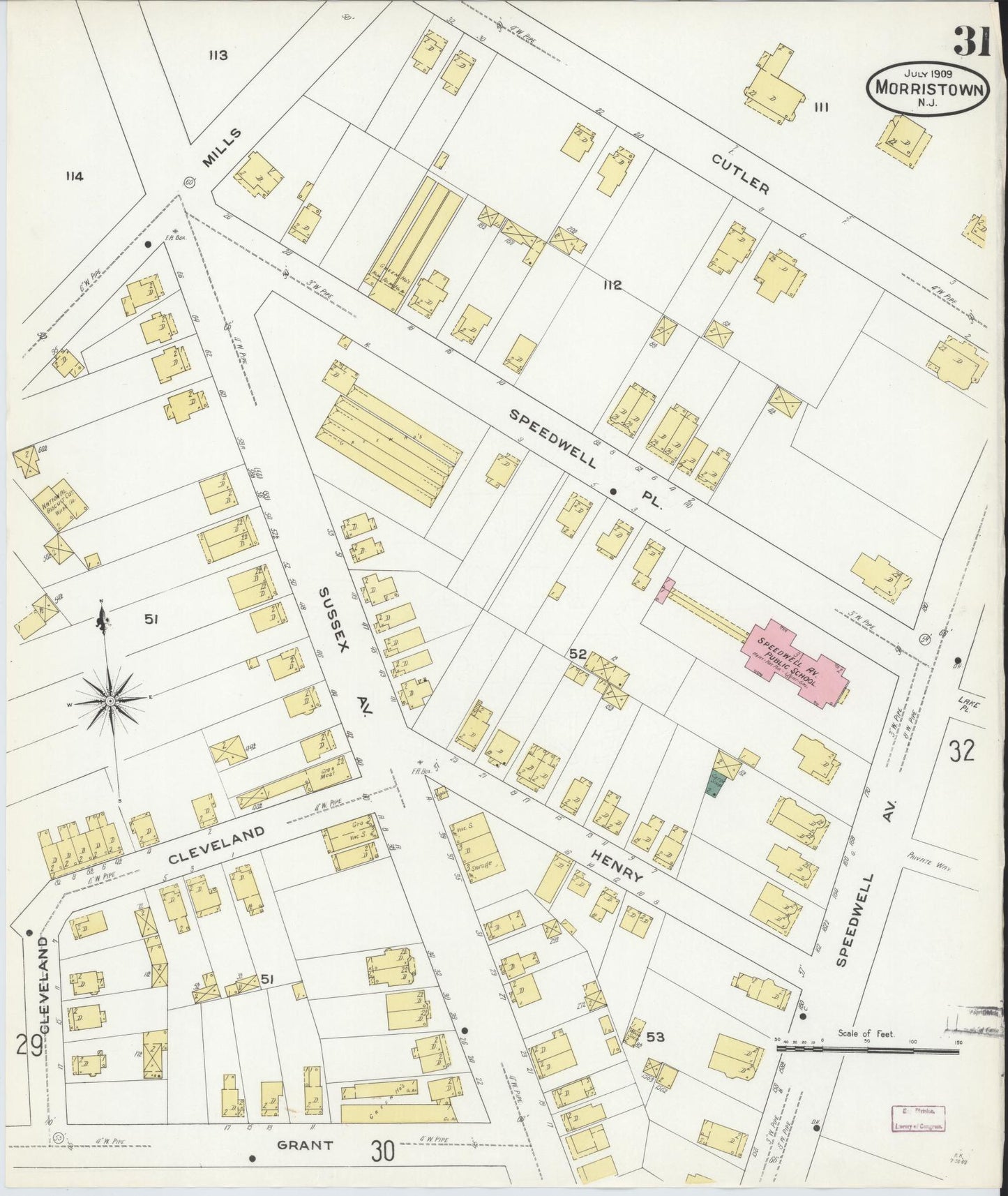 Sanborn Fire Insurance Map from Morristown, Morris County, New Jersey (1909), Sheet #0031 - Complete Map Set gallery image, historic Sanborn map, vintage wall art, New Jersey New Jersey