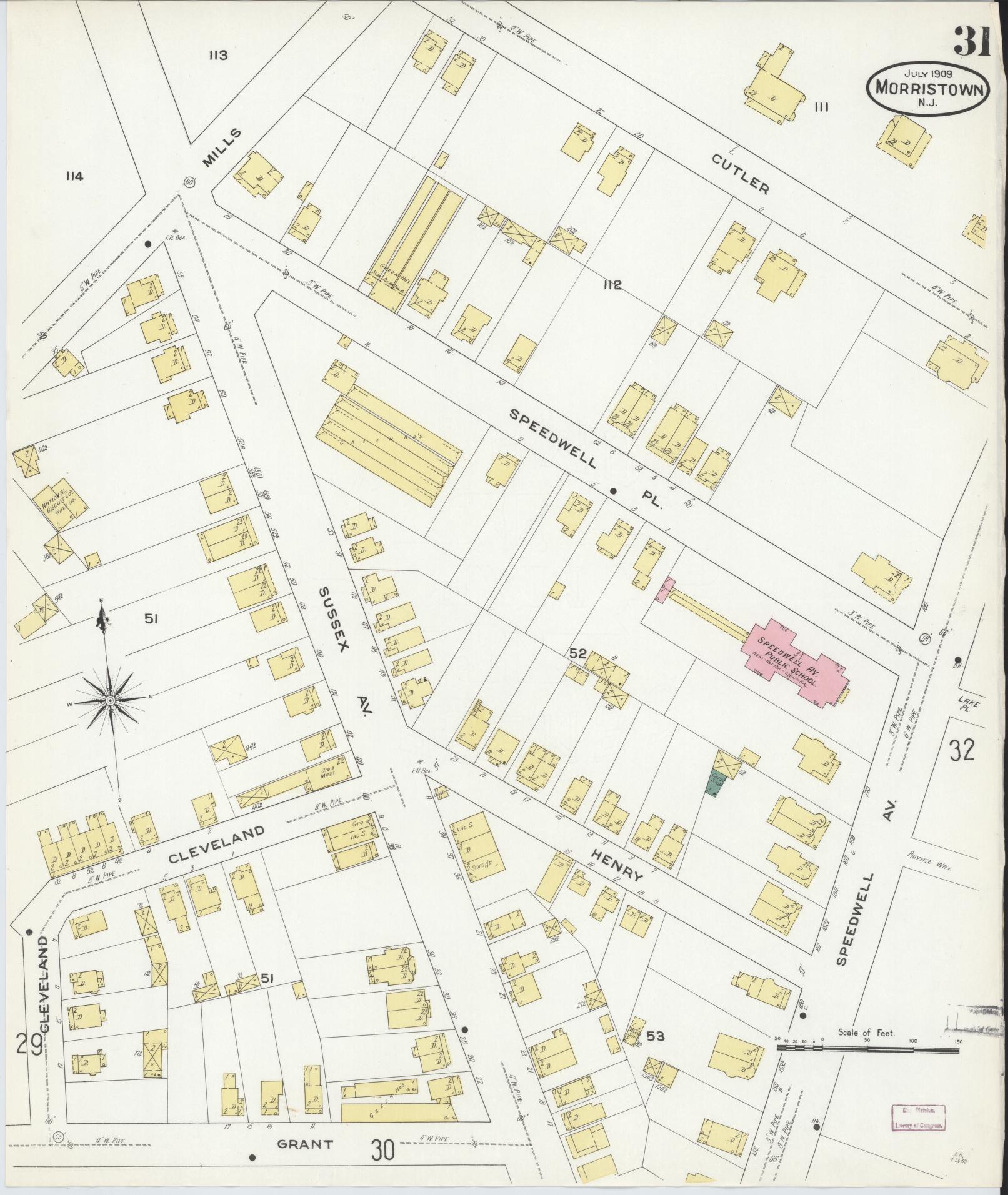 Sanborn Fire Insurance Map from Morristown, Morris County, New Jersey (1909), Sheet #0031 - Complete Map Set gallery image, historic Sanborn map, vintage wall art, New Jersey New Jersey