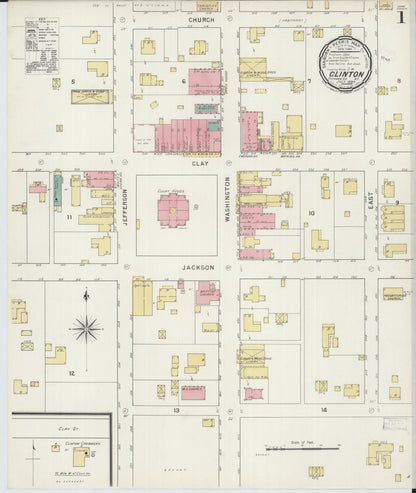 Sanborn Fire Insurance Map from Clinton, Hickman County, Kentucky (1894), Sheet #0001 - Complete Map Set gallery image, historic Sanborn map, vintage wall art, Kentucky Kentucky