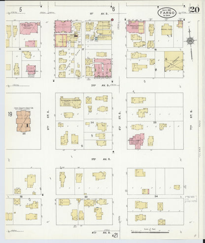 Sanborn Fire Insurance Map from Fargo, Cass County, North Dakota (1910), Sheet #0020 - Complete Map Set gallery image, historic Sanborn map, vintage wall art, North Dakota North Dakota