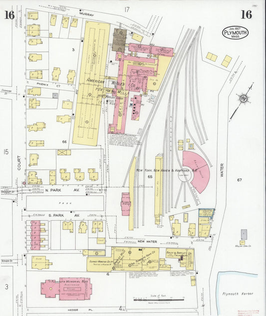 Sanborn Fire Insurance Map from Plymouth, Plymouth County, Massachusetts (1927), Sheet #0016 - Historic Sanborn Fire Insurance Map Print, vintage old map wall art, antique decor, genealogy gift, Massachusetts Massachusetts map