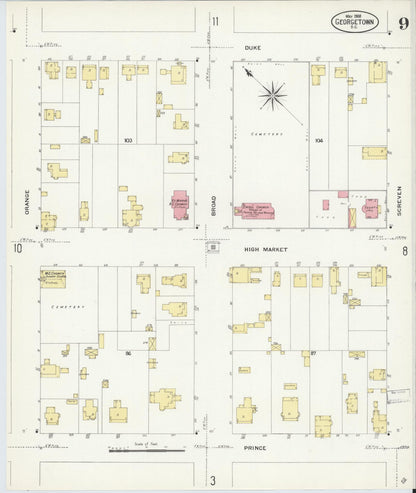 Sanborn Fire Insurance Map from Georgetown, Georgetown County, South Carolina (1908), Sheet #0009 - Complete Map Set gallery image, historic Sanborn map, vintage wall art, South Carolina South Carolina