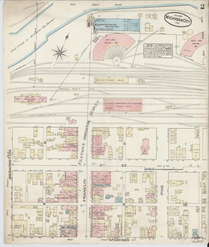Sanborn Fire Insurance Map from Michigan City, La Porte  County, Indiana (1884), Sheet #0002 - Complete Map Set gallery image, historic Sanborn map, vintage wall art, Michigan Michigan