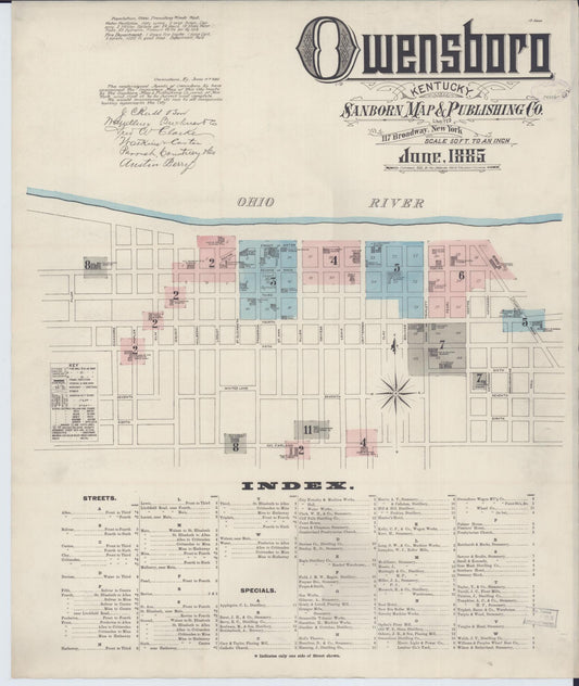 Sanborn Fire Insurance Map from Owensboro, Daviess County, Kentucky (1885), Sheet #0001 - Historic Sanborn Fire Insurance Map Print, vintage old map wall art, antique decor, genealogy gift, Kentucky Kentucky map