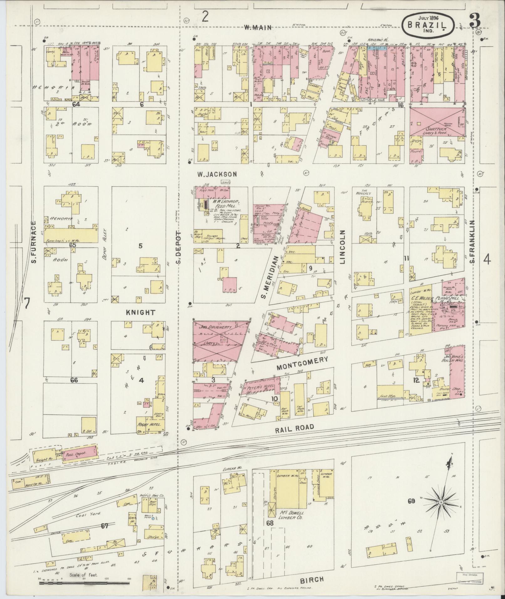 Sanborn Fire Insurance Map from Brazil, Clay County, Indiana (1896), Sheet #0003 - Complete Map Set gallery image, historic Sanborn map, vintage wall art, Indiana Indiana