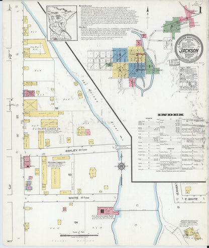 Sanborn Fire Insurance Map from Jackson, Jackson County, Minnesota (1917), Sheet #0001 - Complete Map Set gallery image, historic Sanborn map, vintage wall art, Minnesota Minnesota