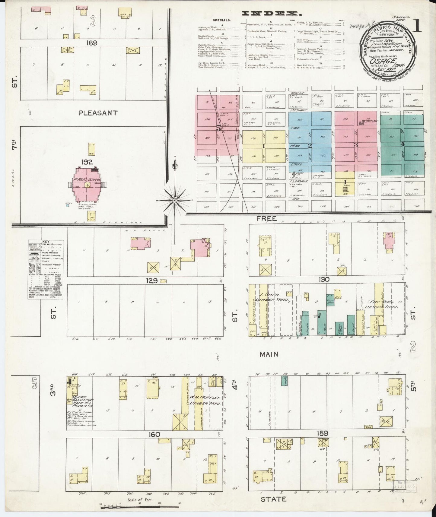 Sanborn Fire Insurance Map from Osage, Mitchell County, Iowa (1892), Sheet #0001 - Historic Sanborn Fire Insurance Map Print