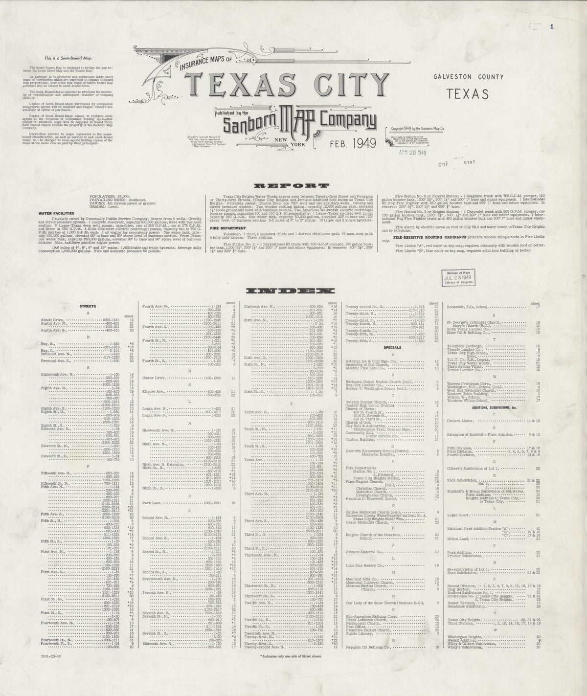 Sanborn Fire Insurance Map from Texas City, Galveston County, Texas (1949), Sheet #0001 - Historic Sanborn Fire Insurance Map Print, vintage old map wall art, antique decor, genealogy gift, Texas Texas map