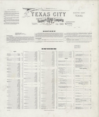 Sanborn Fire Insurance Map from Texas City, Galveston County, Texas (1949), Sheet #0001 - Historic Sanborn Fire Insurance Map Print, vintage old map wall art, antique decor, genealogy gift, Texas Texas map