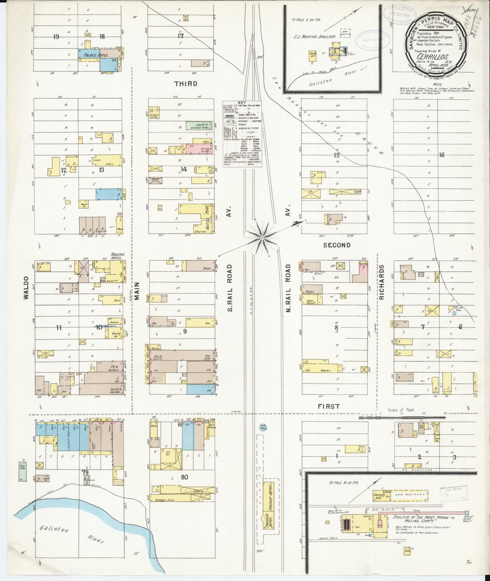 Sanborn Fire Insurance Map from Cerrillos, Santa Fe County, New Mexico (1898), Sheet #0001 - Historic Sanborn Fire Insurance Map Print, vintage old map wall art, antique decor, genealogy gift, New Mexico New Mexico map