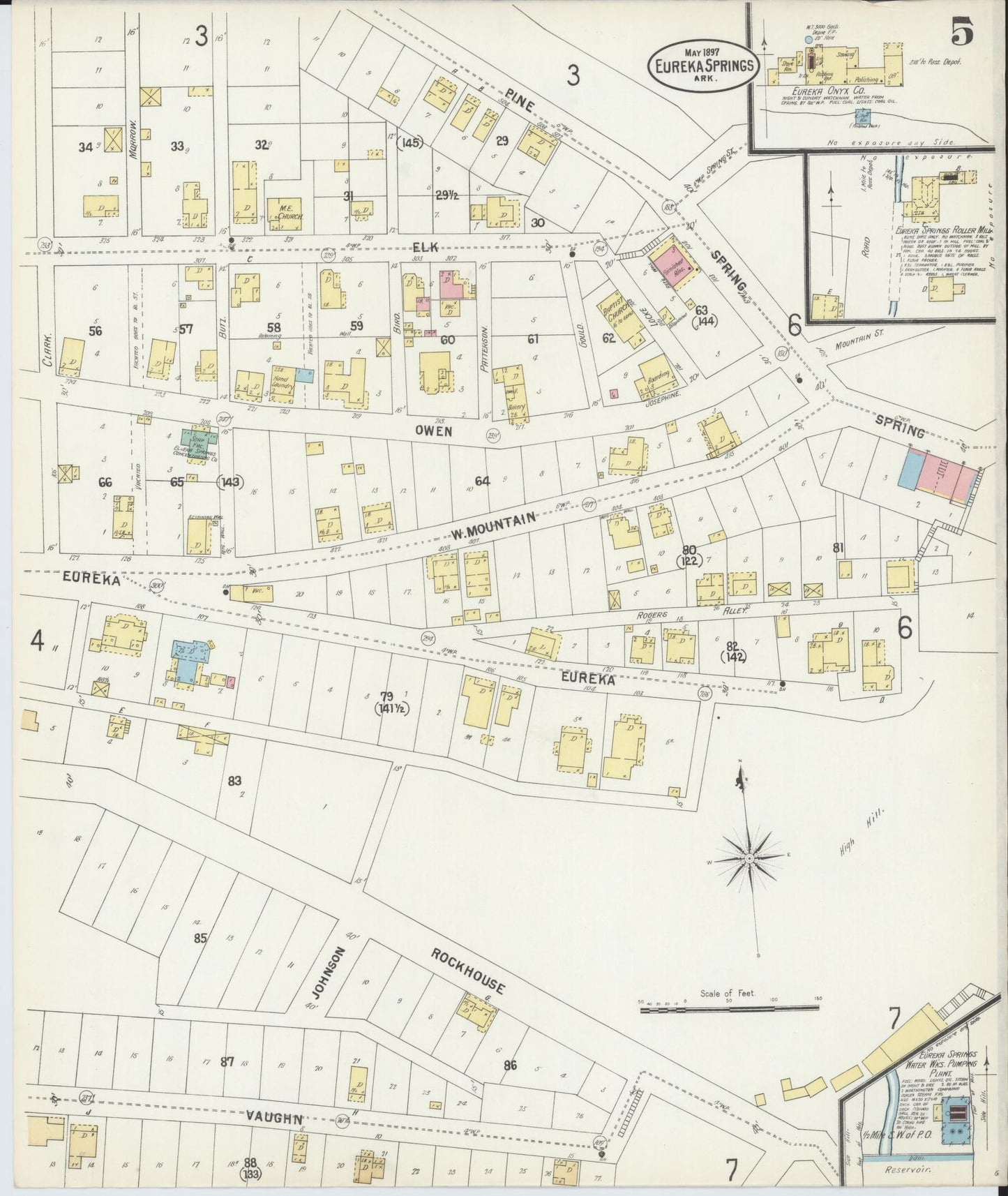 Sanborn Fire Insurance Map from Eureka Springs, Carroll County, Arkansas (1897), Sheet #0005 - Historic Sanborn Fire Insurance Map Print, vintage old map wall art, antique decor, genealogy gift, Arkansas Arkansas map