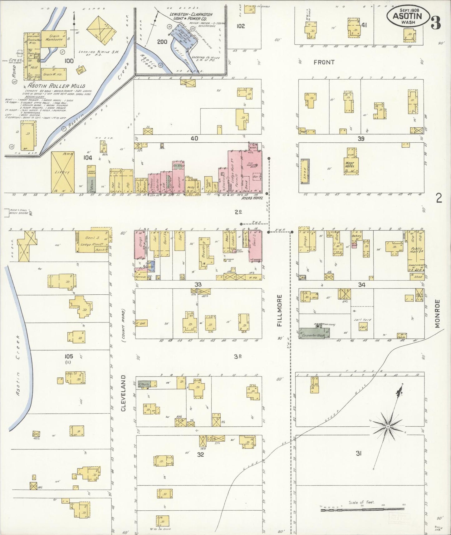 Sanborn Fire Insurance Map from Asotin, Asotin County, Washington (1908), Sheet #0003 - Complete Map Set gallery image, historic Sanborn map, vintage wall art, Washington Washington