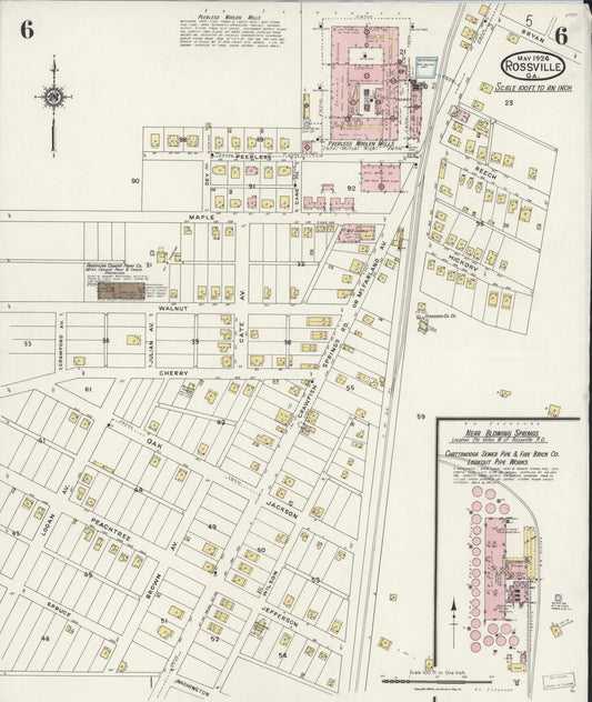 Sanborn Fire Insurance Map from Rossville, Walker County, Georgia (1924), Sheet #0006 - Historic Sanborn Fire Insurance Map Print, vintage old map wall art, antique decor, genealogy gift, Georgia Georgia map