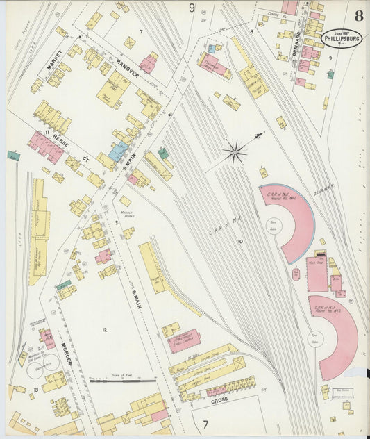 Sanborn Fire Insurance Map from Phillipsburg, Warren County, New Jersey (1897), Sheet #0008 - Historic Sanborn Fire Insurance Map Print, vintage old map wall art, antique decor, genealogy gift, New Jersey New Jersey map