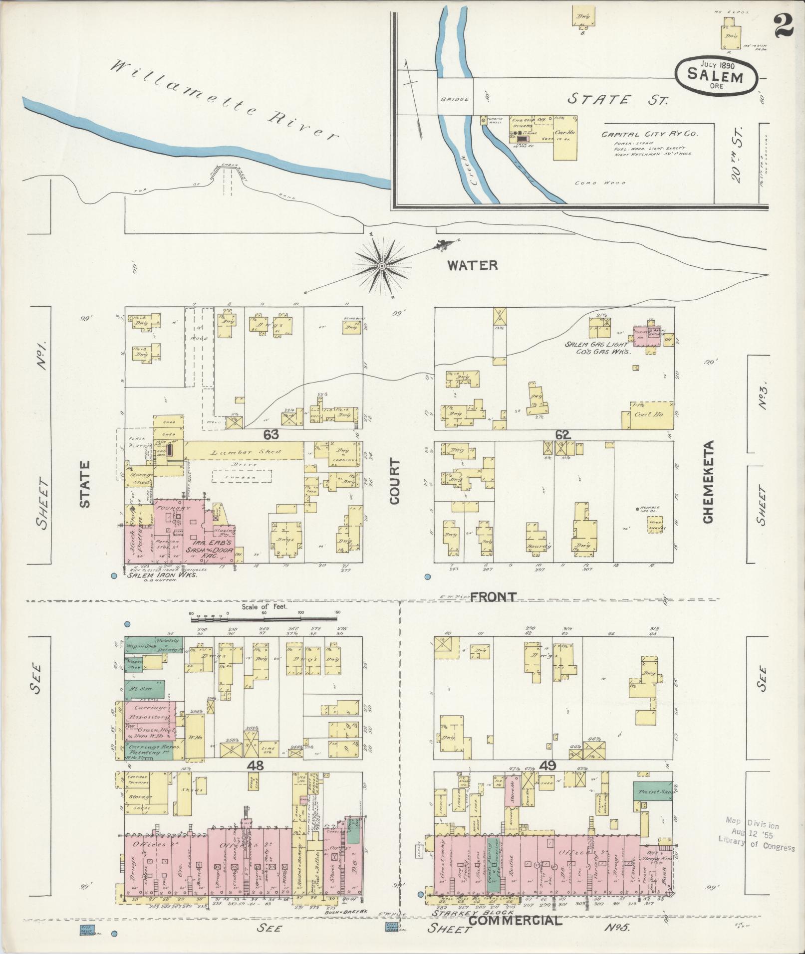 Sanborn Fire Insurance Map from Salem, Marion County, Oregon (1890), Sheet #0002 - Complete Map Set gallery image, historic Sanborn map, vintage wall art, Oregon Oregon