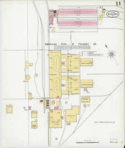 Sanborn Fire Insurance Map from Bessemer, Jefferson County, Alabama (1899), Sheet #0011 - Complete Map Set gallery image, historic Sanborn map, vintage wall art, Alabama Alabama