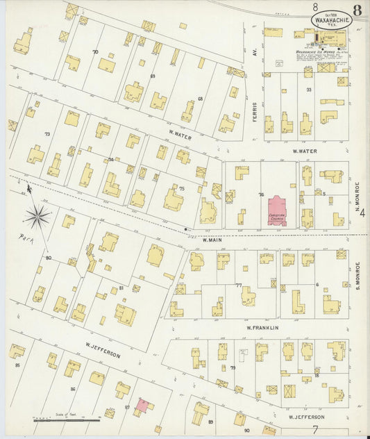 Sanborn Fire Insurance Map from Waxahachie, Ellis County, Texas (1898), Sheet #0008 - Historic Sanborn Fire Insurance Map Print, vintage old map wall art, antique decor, genealogy gift, Texas Texas map