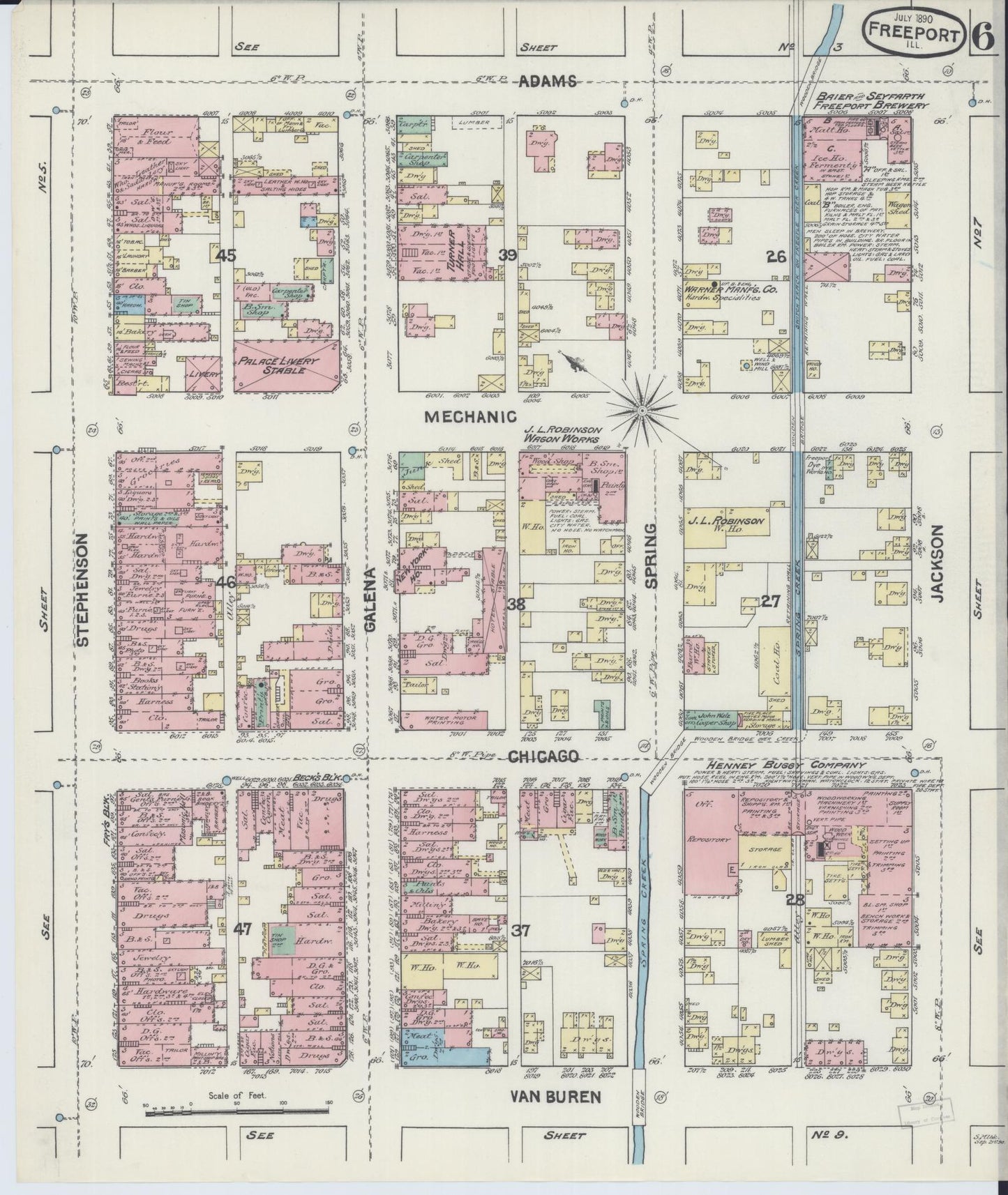 Sanborn Fire Insurance Map from Freeport, Stephenson County, Illinois (1890), Sheet #0006 - Complete Map Set gallery image, historic Sanborn map, vintage wall art, Illinois Illinois