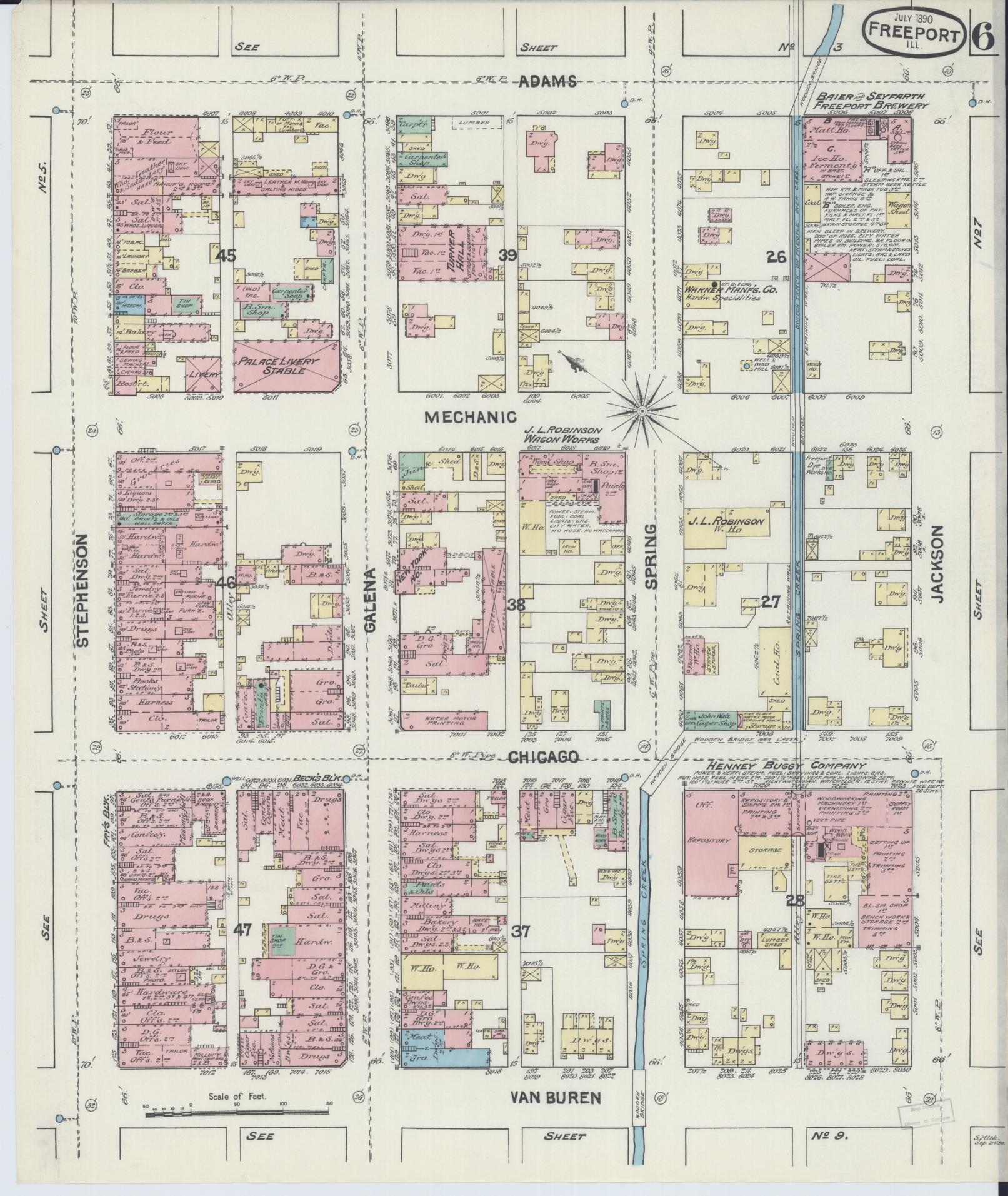 Sanborn Fire Insurance Map from Freeport, Stephenson County, Illinois (1890), Sheet #0006 - Complete Map Set gallery image, historic Sanborn map, vintage wall art, Illinois Illinois