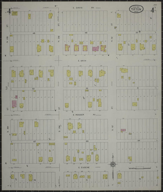 Sanborn Fire Insurance Map from Tipton, Tillman County, Oklahoma (1930), Sheet #0004 - Historic Sanborn Fire Insurance Map Print, vintage old map wall art, antique decor, genealogy gift, Oklahoma Oklahoma map