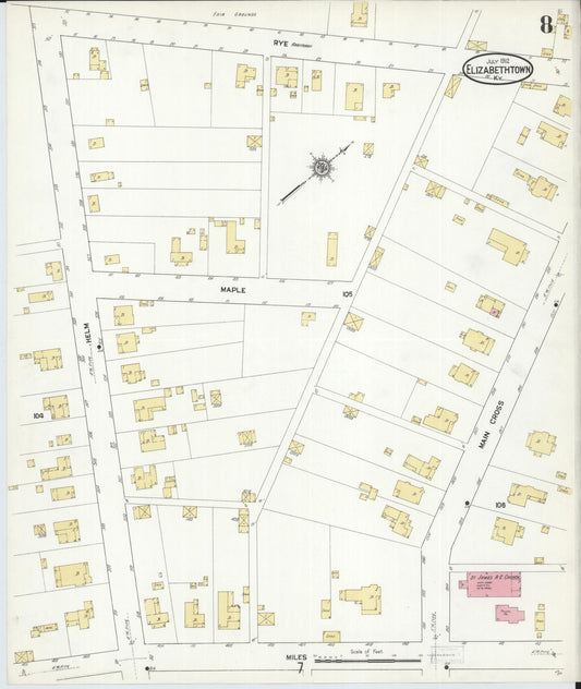 Sanborn Fire Insurance Map from Elizabethtown, Hardin County, Kentucky (1912), Sheet #0008 - Historic Sanborn Fire Insurance Map Print, vintage old map wall art, antique decor, genealogy gift, Kentucky Kentucky map