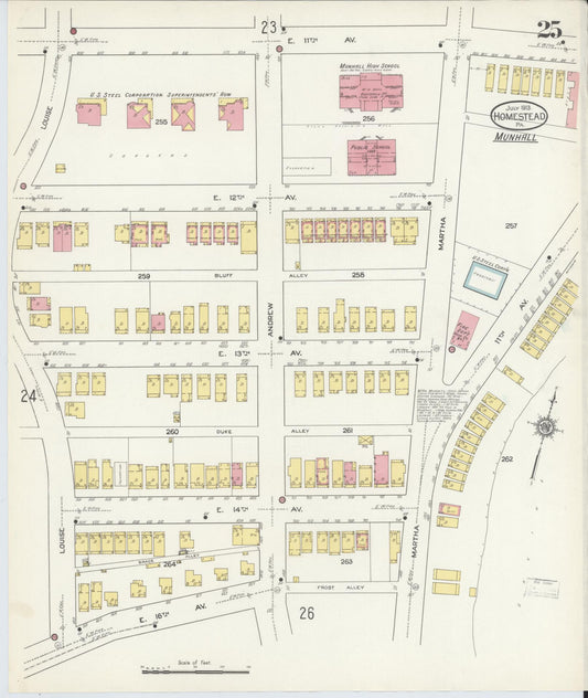 Sanborn Fire Insurance Map from Homestead, Allegheny County, Pennsylvania (1913), Sheet #0025 - Historic Sanborn Fire Insurance Map Print, vintage old map wall art, antique decor, genealogy gift, Pennsylvania Pennsylvania map