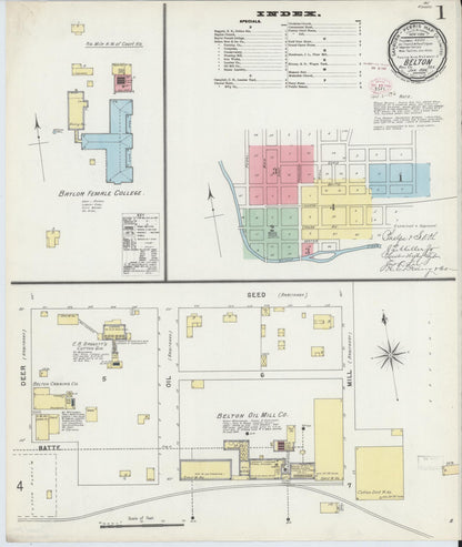 Sanborn Fire Insurance Map from Belton, Bell County, Texas (1896), Sheet #0001 - Historic Sanborn Fire Insurance Map Print, vintage old map wall art, antique decor, genealogy gift, Texas Texas map