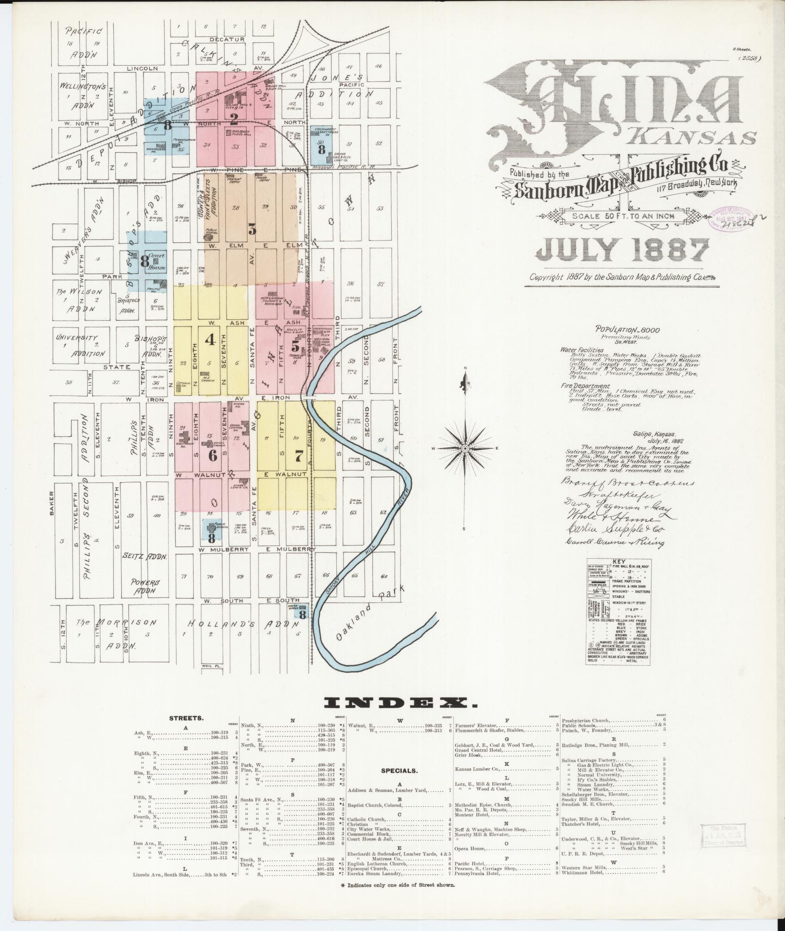 Sanborn Fire Insurance Map from Salina, Saline County, Kansas (1887), Sheet #0001 - Complete Map Set gallery image, historic Sanborn map, vintage wall art, Kansas Kansas