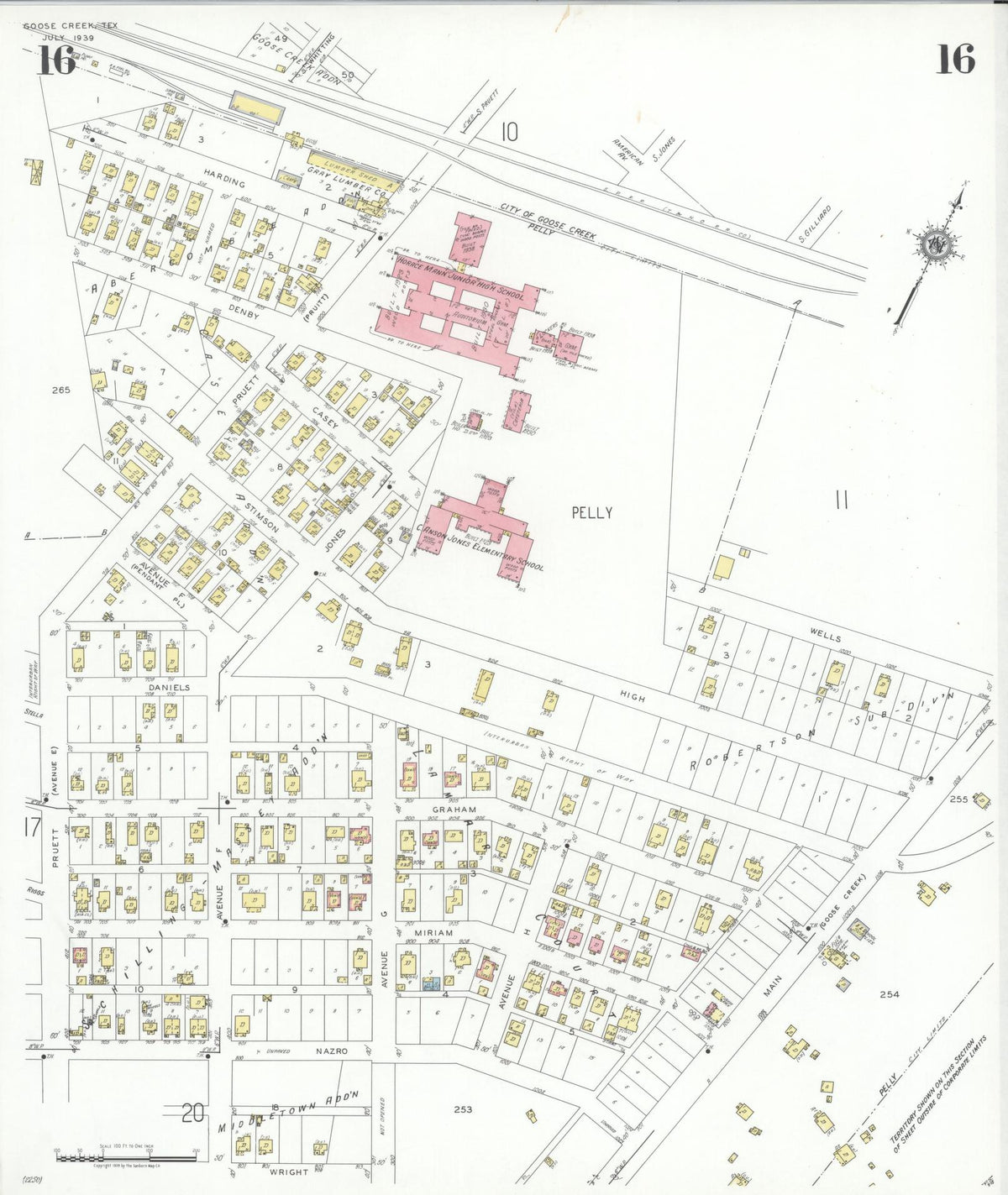 Sanborn Fire Insurance Map from Goose Creek, Harris County, Texas (1939), Sheet #0016 - Complete Map Set gallery image, historic Sanborn map, vintage wall art, Texas Texas