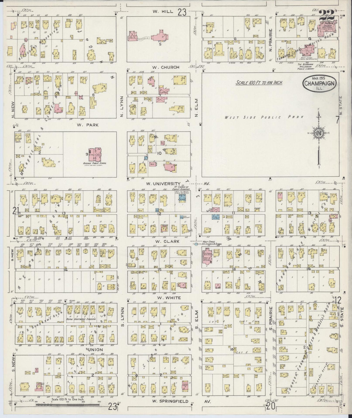 Sanborn Fire Insurance Map from Champaign, Champaign County, Illinois (1915), Sheet #0022 - Complete Map Set gallery image, historic Sanborn map, vintage wall art, Illinois Illinois