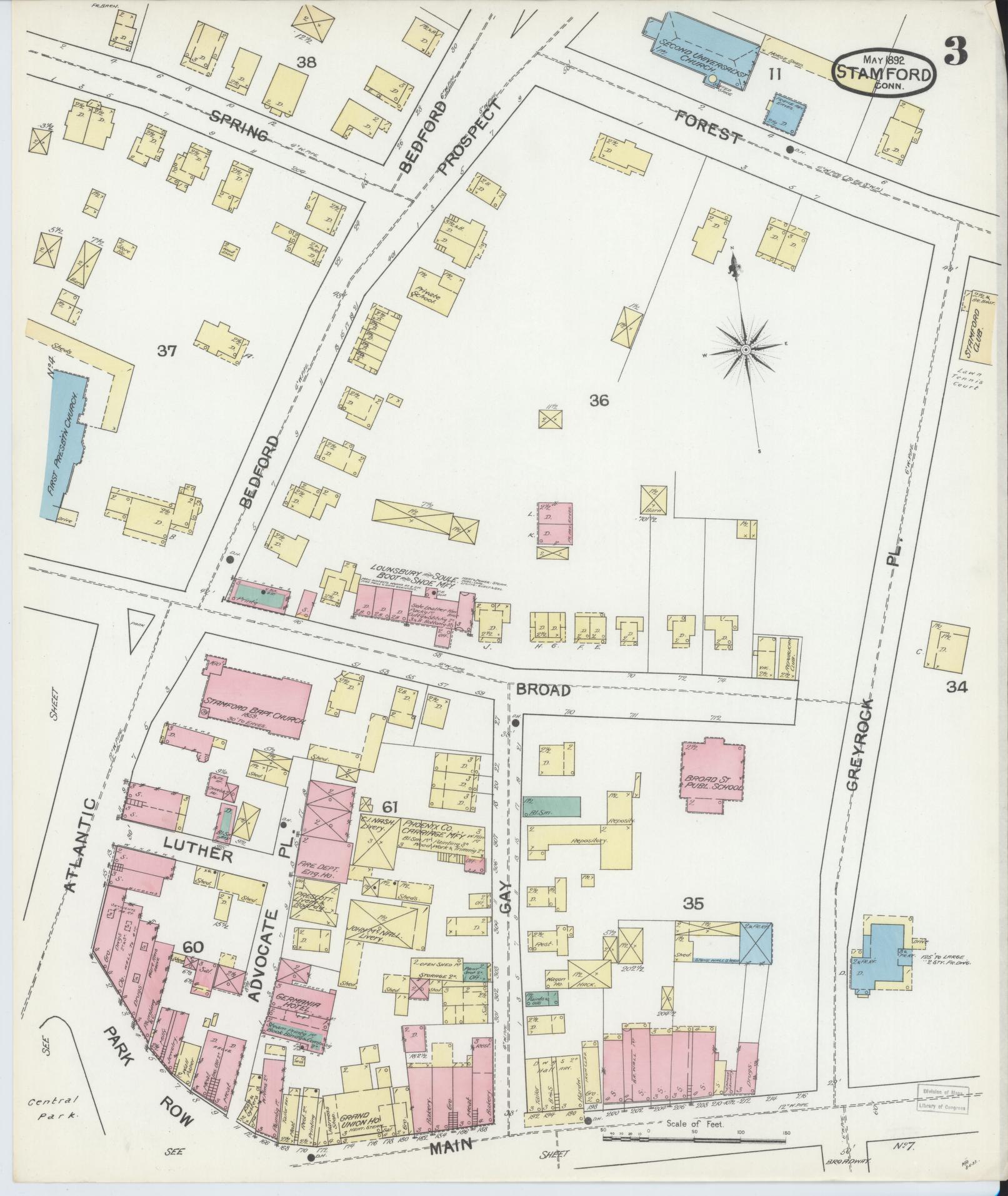 Sanborn Fire Insurance Map from Stamford, Fairfield County, Connecticut (1892), Sheet #0003 - Complete Map Set gallery image, historic Sanborn map, vintage wall art, Connecticut Connecticut