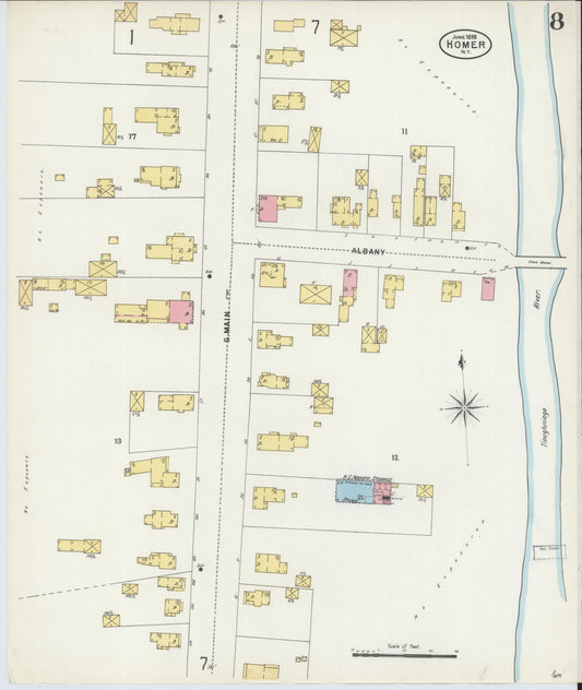 Sanborn Fire Insurance Map from Homer, Cortland County, New York (1898), Sheet #0008 - Historic Sanborn Fire Insurance Map Print, vintage old map wall art, antique decor, genealogy gift, New York New York map