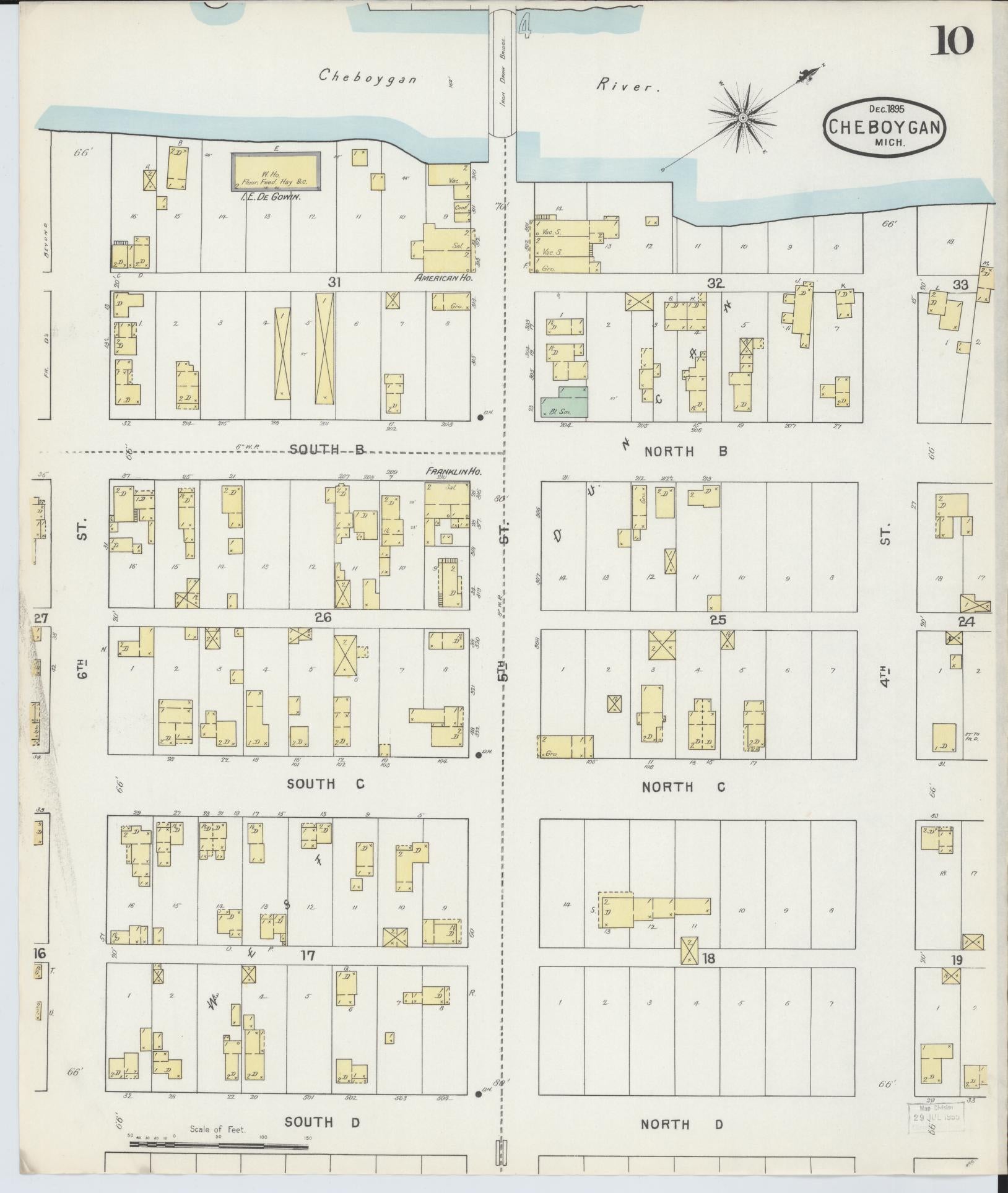 Sanborn Fire Insurance Map from Cheboygan, Cheboygan County, Michigan (1895), Sheet #0010 - Historic Sanborn Fire Insurance Map Print, vintage old map wall art, antique decor, genealogy gift, Michigan Michigan map