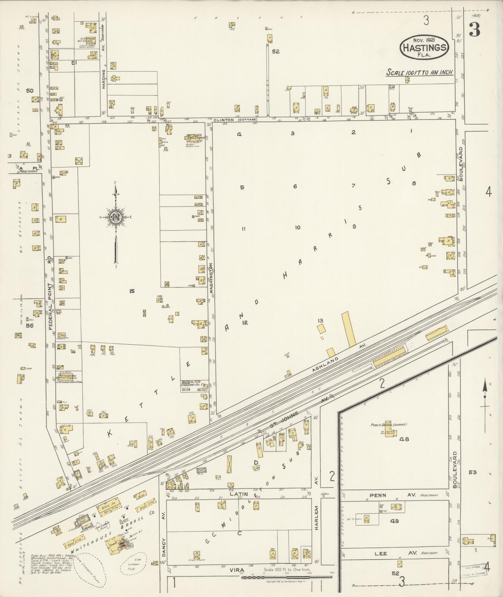Sanborn Fire Insurance Map from Hastings, St. Johns County, Florida (1921), Sheet #0003 - Complete Map Set gallery image, historic Sanborn map, vintage wall art, Florida Florida