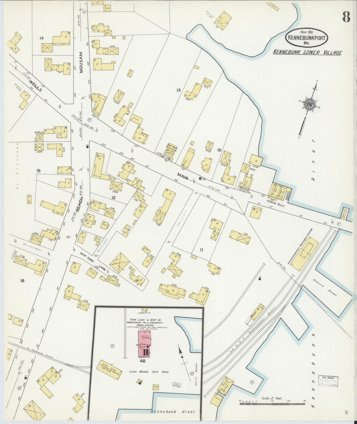 Sanborn Fire Insurance Map from Kennebunkport, York County, Maine (1911), Sheet #0008 - Complete Map Set gallery image, historic Sanborn map, vintage wall art, Maine Maine