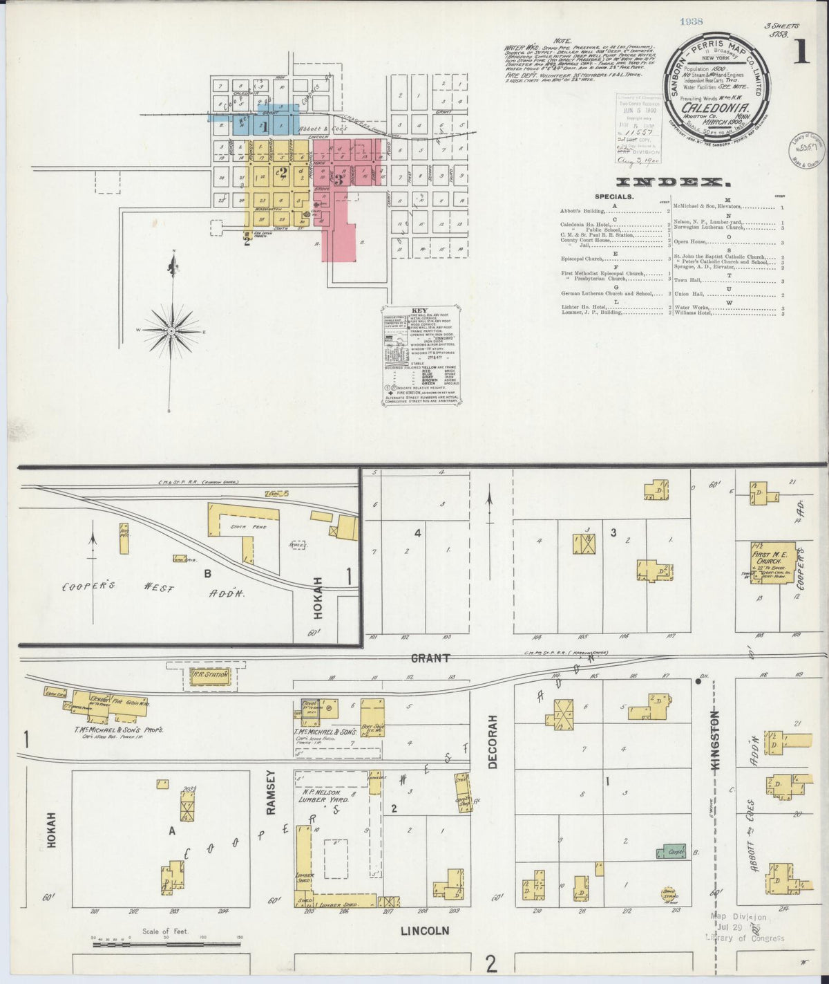Sanborn Fire Insurance Map from Caledonia, Houston County, Minnesota (1900), Sheet #0001 - Complete Map Set gallery image, historic Sanborn map, vintage wall art, Minnesota Minnesota