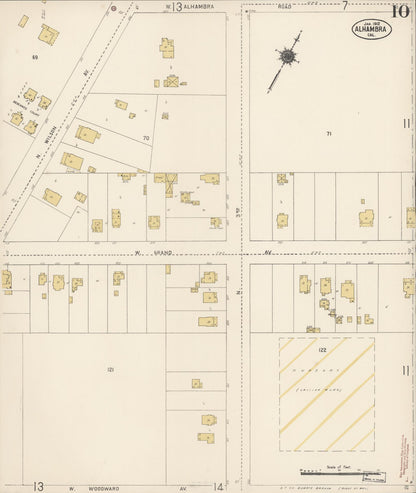 Sanborn Fire Insurance Map from Alhambra, Los Angeles County, California (1912), Sheet #0010 - Historic Sanborn Fire Insurance Map Print, vintage old map wall art, antique decor, genealogy gift, California California map