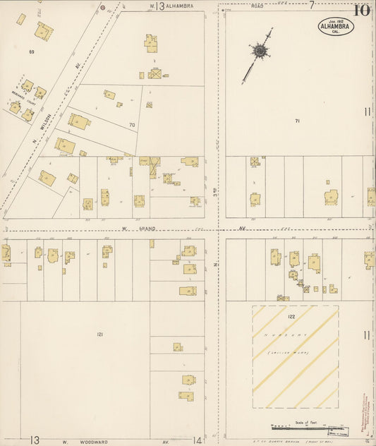 Sanborn Fire Insurance Map from Alhambra, Los Angeles County, California (1912), Sheet #0010 - Historic Sanborn Fire Insurance Map Print, vintage old map wall art, antique decor, genealogy gift, California California map