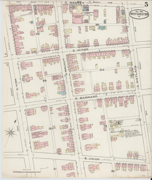 Sanborn Fire Insurance Map from West Chester, Chester County, Pennsylvania (1886), Sheet #0005 - Historic Sanborn Fire Insurance Map Print, vintage old map wall art, antique decor, genealogy gift, Pennsylvania Pennsylvania map