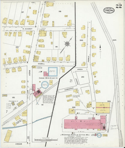 Sanborn Fire Insurance Map from Concord, Cabarrus County, North Carolina (1921), Sheet #0022 - Complete Map Set gallery image, historic Sanborn map, vintage wall art, North Carolina North Carolina