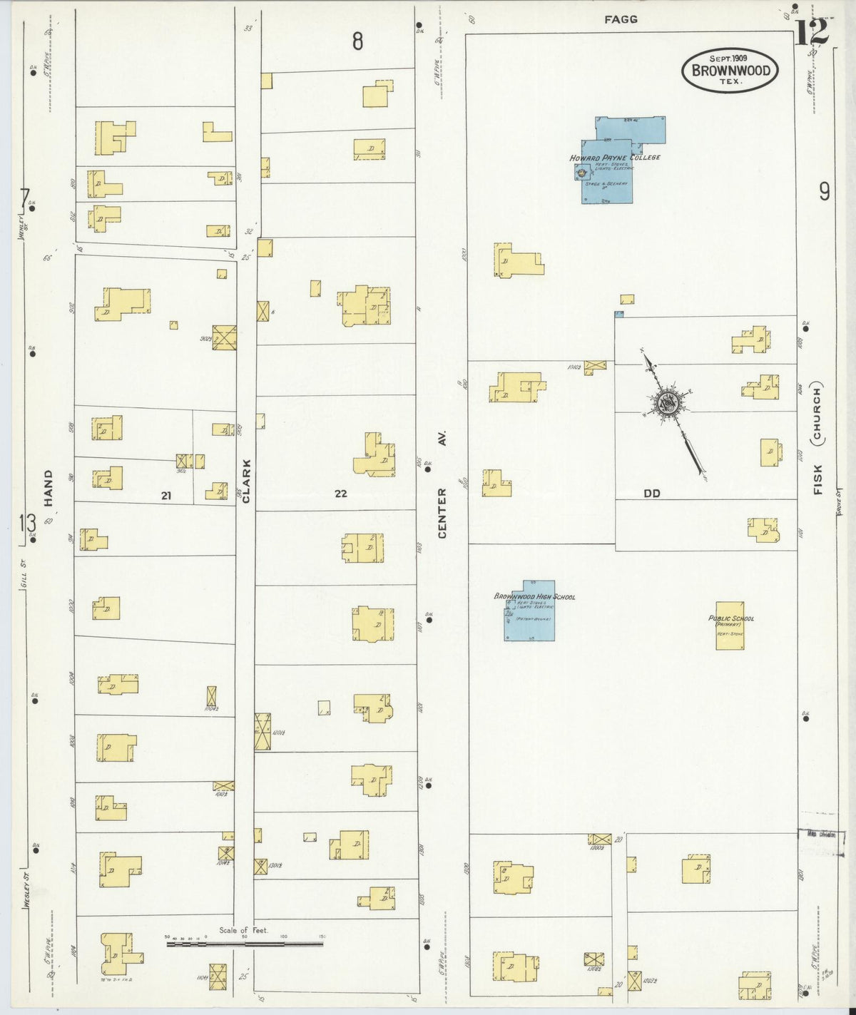 Sanborn Fire Insurance Map from Brownwood, Brown County, Texas (1909), Sheet #0012 - Complete Map Set gallery image, historic Sanborn map, vintage wall art, Texas Texas