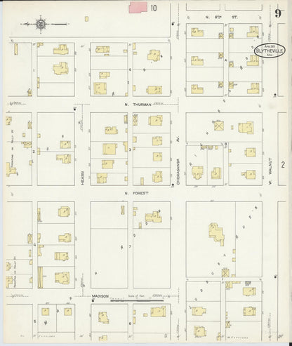 Sanborn Fire Insurance Map from Blytheville, Mississippi County, Arkansas (1913), Sheet #0009 - Complete Map Set gallery image, historic Sanborn map, vintage wall art, Arkansas Arkansas