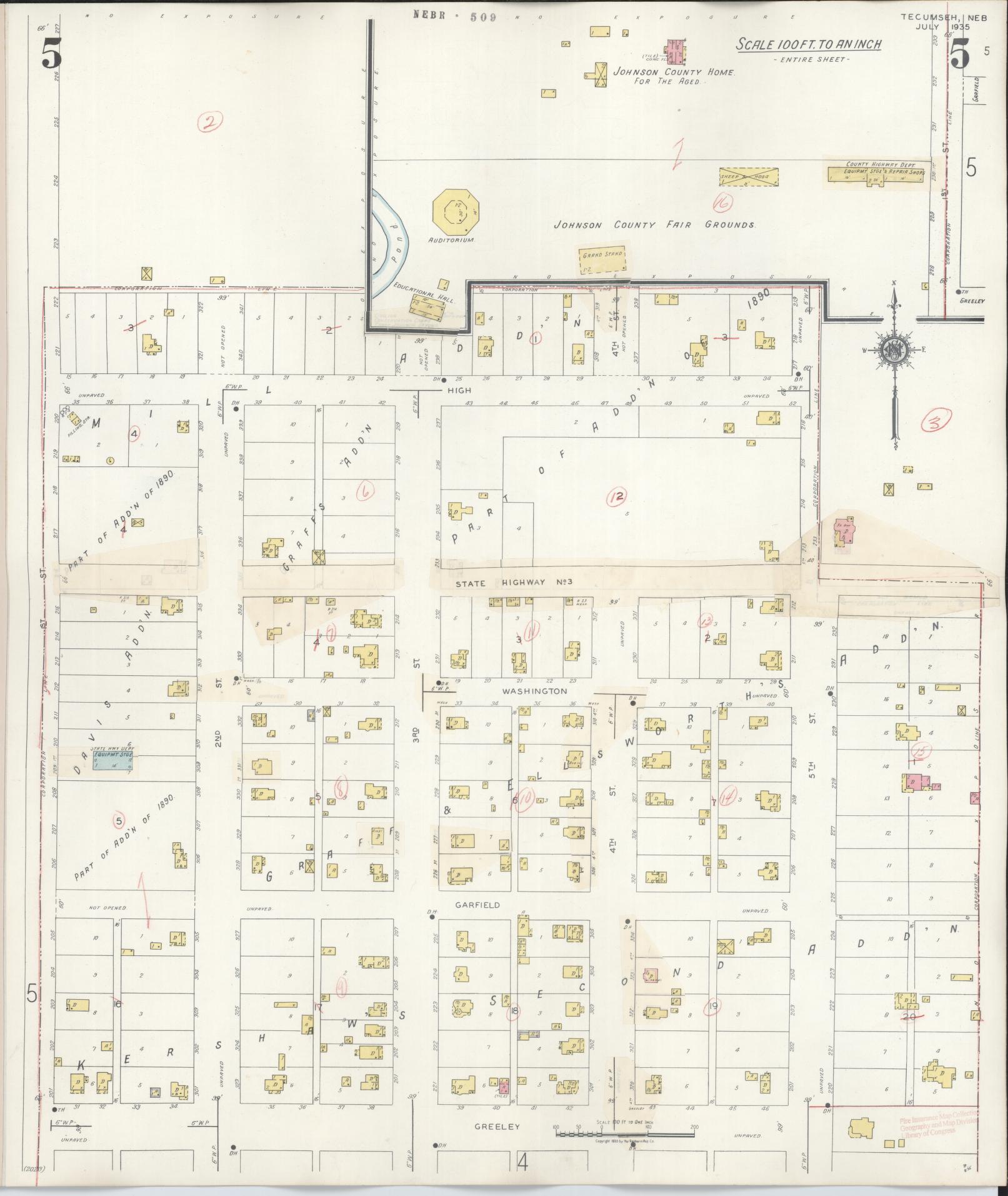 Sanborn Fire Insurance Map from Tecumseh, Johnson County, Nebraska (1943), Sheet #0005 - Historic Sanborn Fire Insurance Map Print, vintage old map wall art, antique decor, genealogy gift, Nebraska Nebraska map