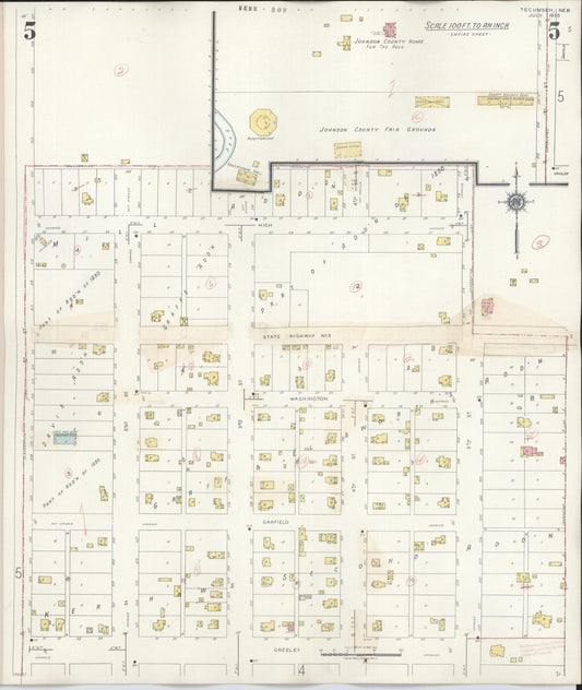 Sanborn Fire Insurance Map from Tecumseh, Johnson County, Nebraska (1943), Sheet #0005 - Historic Sanborn Fire Insurance Map Print, vintage old map wall art, antique decor, genealogy gift, Nebraska Nebraska map