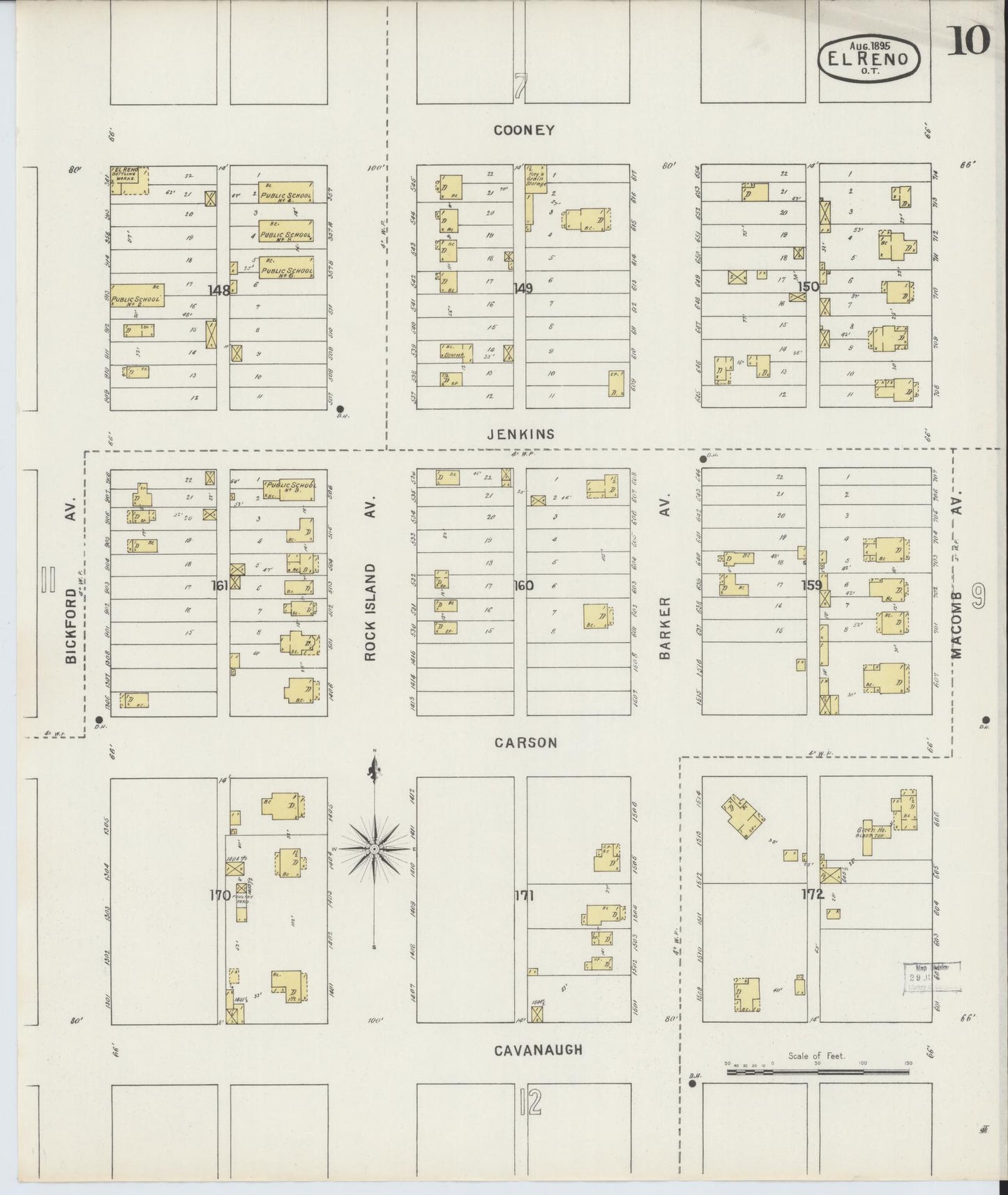 Sanborn Fire Insurance Map from El Reno, Canadian County, Oklahoma (1895), Sheet #0010 - Complete Map Set gallery image, historic Sanborn map, vintage wall art, Oklahoma Oklahoma