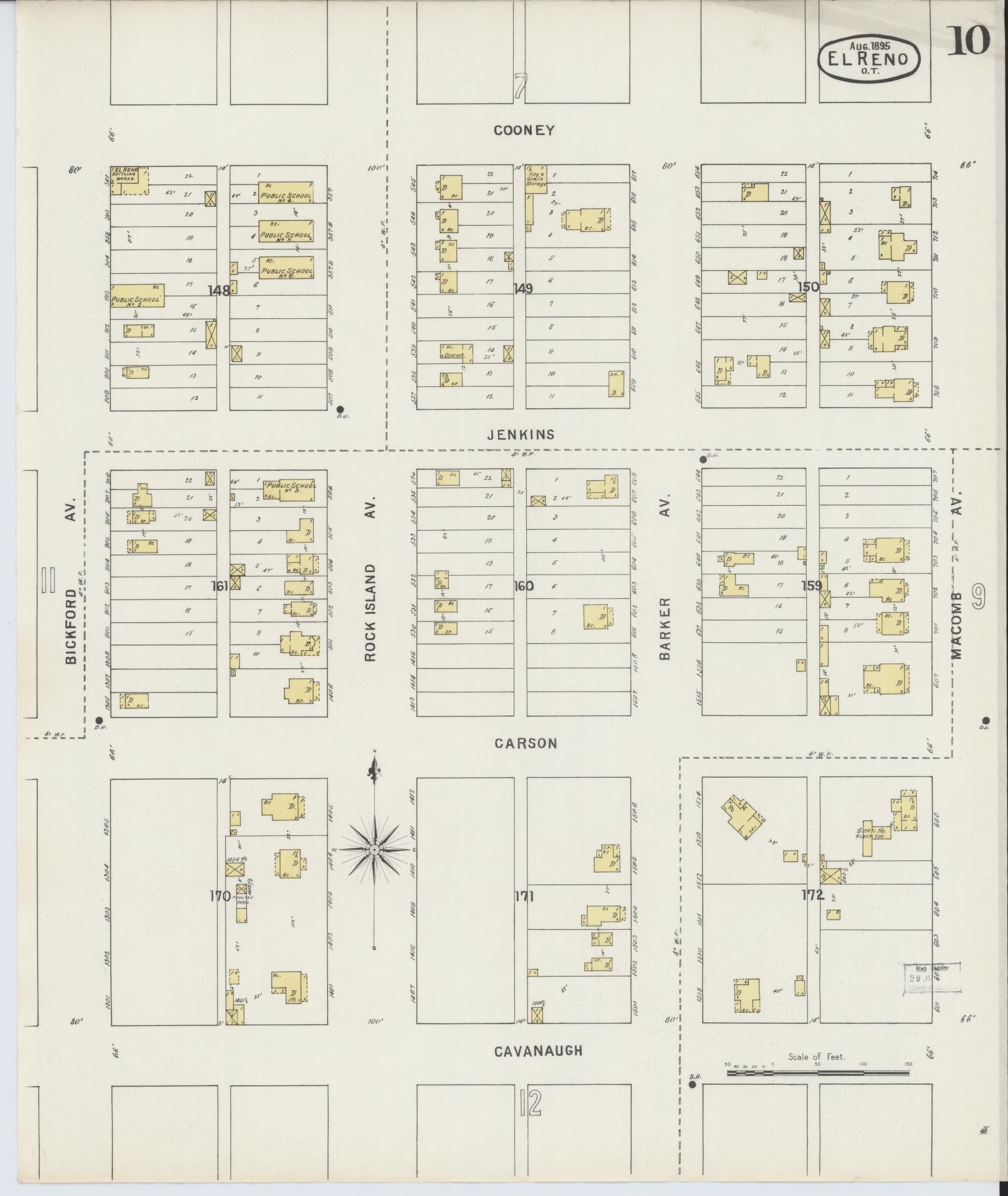 Sanborn Fire Insurance Map from El Reno, Canadian County, Oklahoma (1895), Sheet #0010 - Complete Map Set gallery image, historic Sanborn map, vintage wall art, Oklahoma Oklahoma
