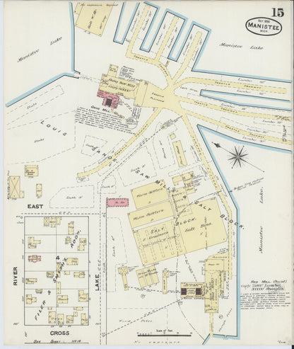 Sanborn Fire Insurance Map from Manistee, Manistee County, Michigan (1890), Sheet #0015 - Historic Sanborn Fire Insurance Map Print, vintage old map wall art, antique decor, genealogy gift, Michigan Michigan map