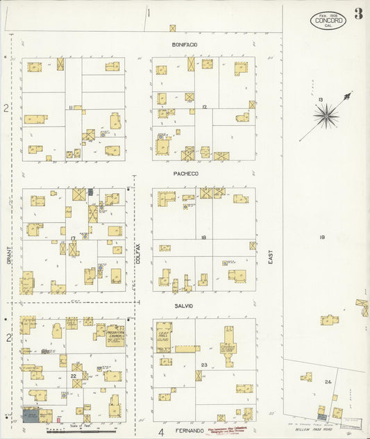 Sanborn Fire Insurance Map from Concord, Contra Costa County, California (1908), Sheet #0003 - Historic Sanborn Fire Insurance Map Print, vintage old map wall art, antique decor, genealogy gift, California California map